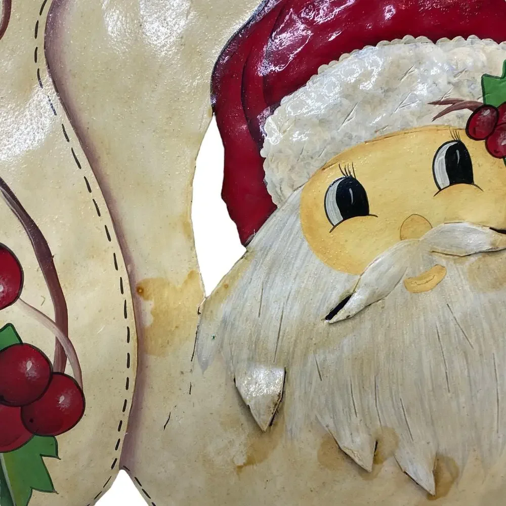 Vintage Christmas Cutout Metal Wall Art Decoration Joy Sign with Santa Face